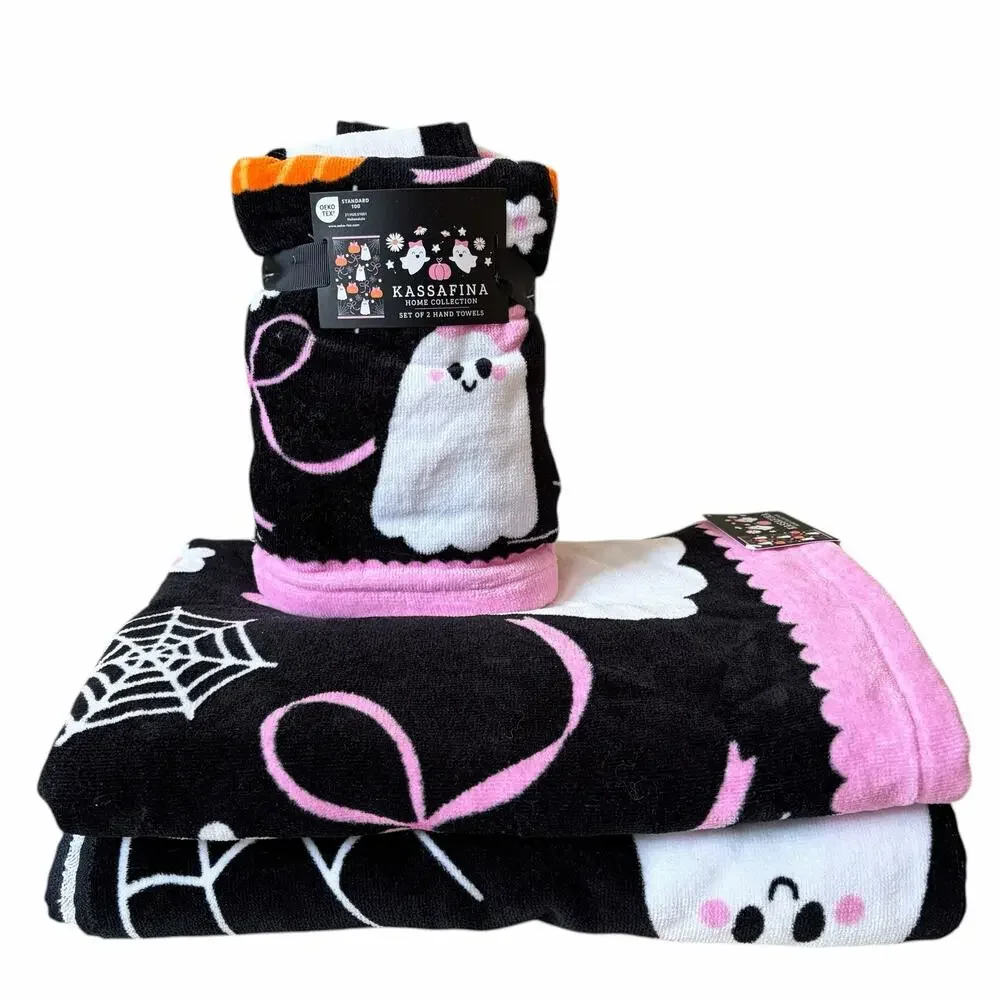 4pc Kassafina Coquette Halloween Towel Set- 2 Hand 2 Bath 100% Cotton NEW